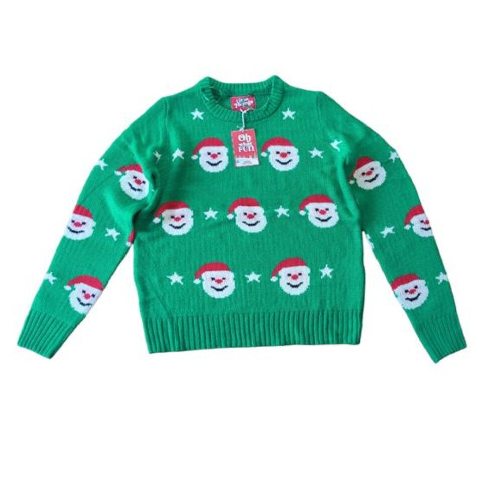 NEW Urban Heritage Oh What Fun Green Santa Ugly Christmas Sweater for Women